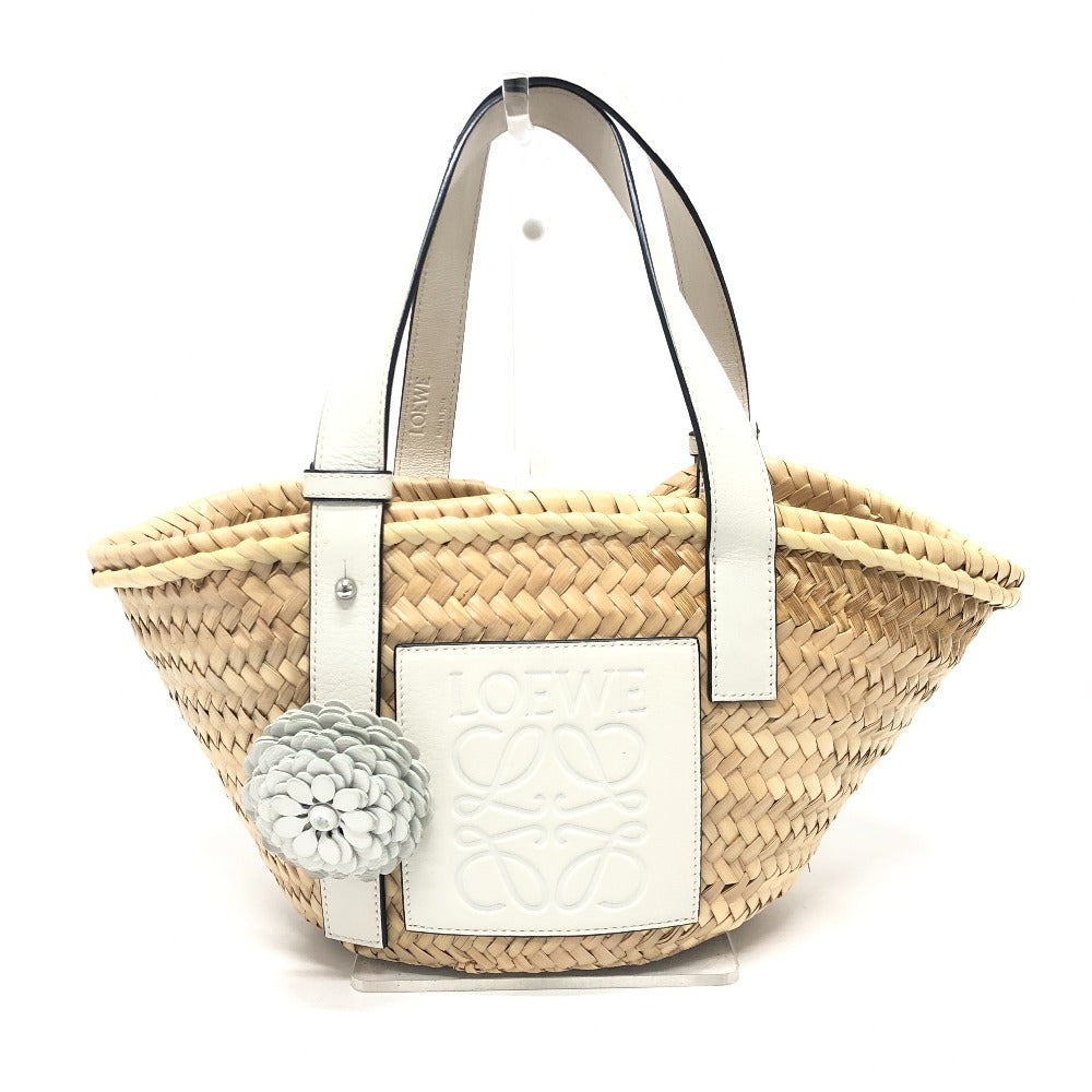 LOEWE 327.02.S92 アナグラム スタッドフラワー付き かごバッグ スモール バスケット トートバッグ ストロー レディース ベージュ - brandshop-reference