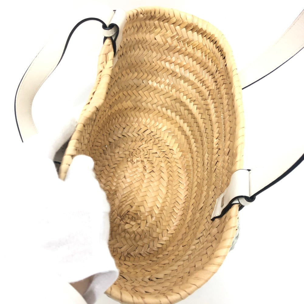 LOEWE 327.02.S92 アナグラム スタッドフラワー付き かごバッグ スモール バスケット トートバッグ ストロー レディース ベージュ - brandshop-reference