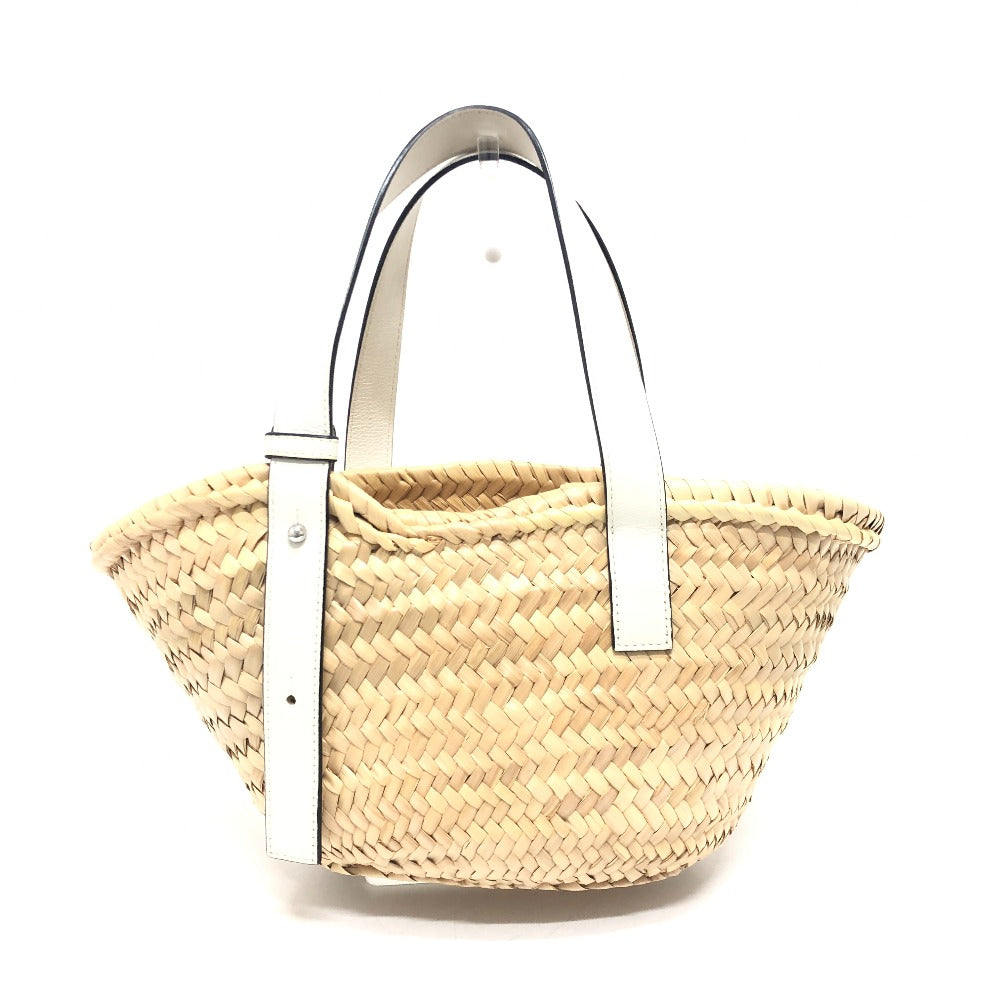 LOEWE 327.02.S92 アナグラム スタッドフラワー付き かごバッグ スモール バスケット トートバッグ ストロー レディース ベージュ - brandshop-reference