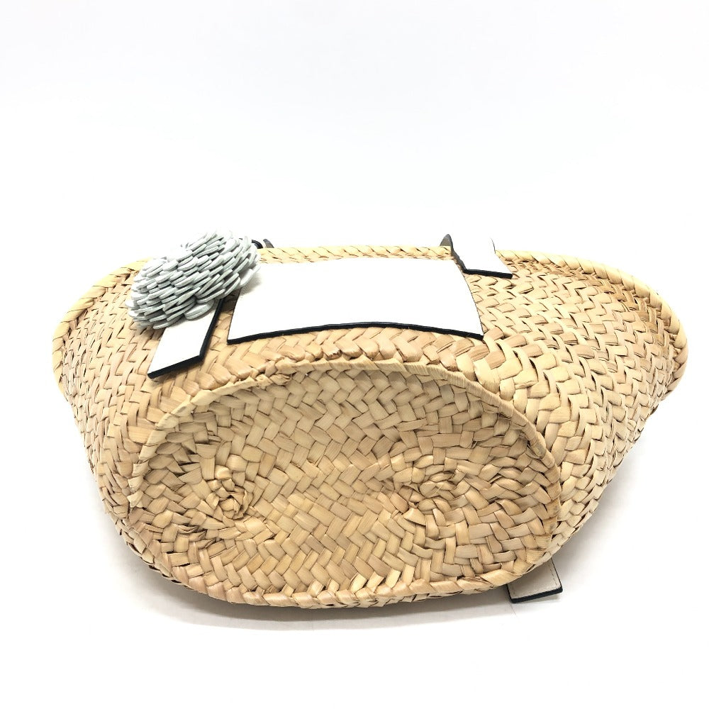 LOEWE 327.02.S92 アナグラム スタッドフラワー付き かごバッグ スモール バスケット トートバッグ ストロー レディース ベージュ - brandshop-reference