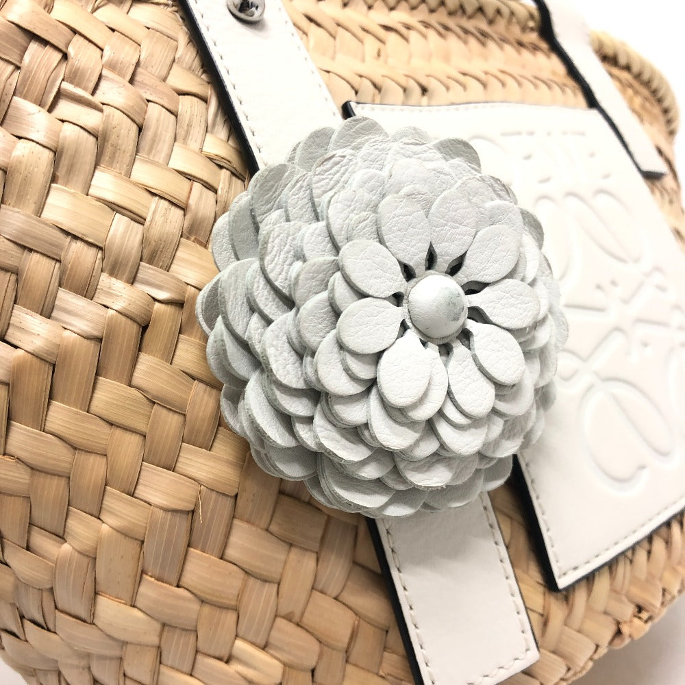 LOEWE 327.02.S92 アナグラム スタッドフラワー付き かごバッグ スモール バスケット トートバッグ ストロー レディース ベージュ - brandshop-reference