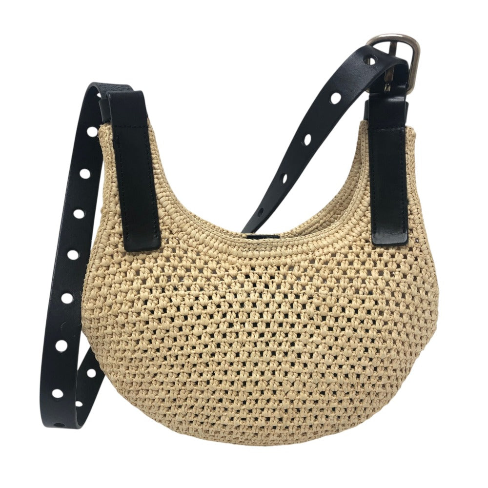 LOEWE APNCPHHX02 Punch Hole Hobo Mini Straw bag Shoulder Bag Raffia Natural / Black Beige Used