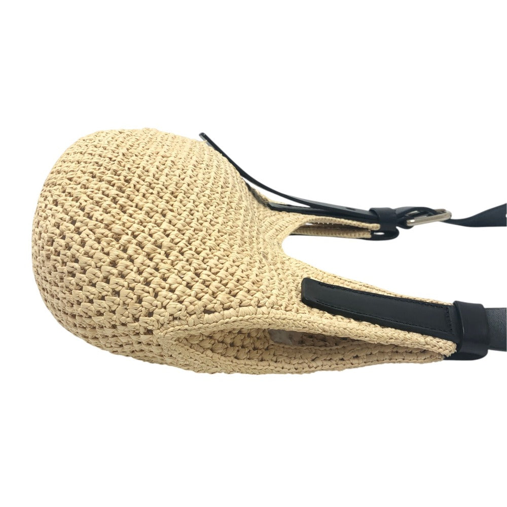 LOEWE APNCPHHX02 Punch Hole Hobo Mini Straw bag Shoulder Bag Raffia Natural / Black Beige Used