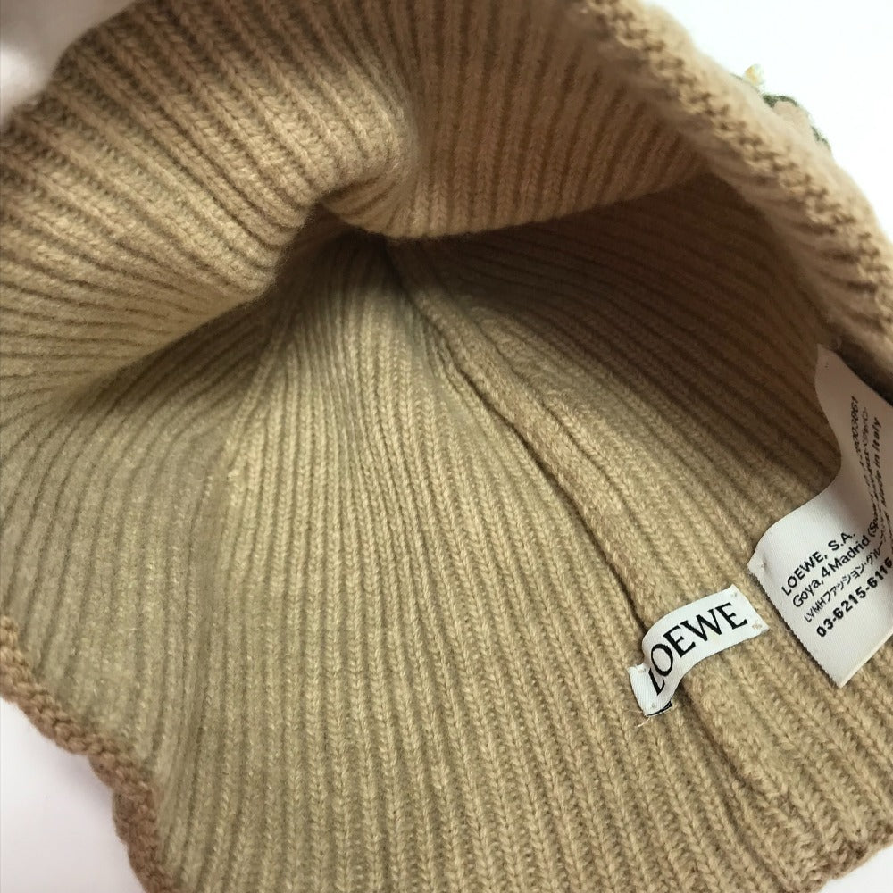 LOEWE Anagram Logo Beanie Hat, Knit Cap, Wool, Women's, Beige