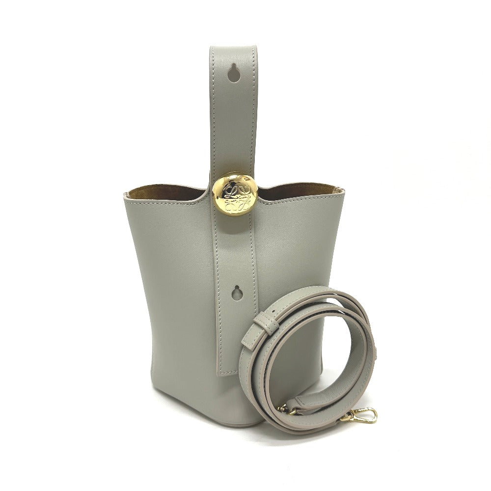 LOEWE Pebble Bucket Bag Mini Shoulder Bag Leather Women's Gray