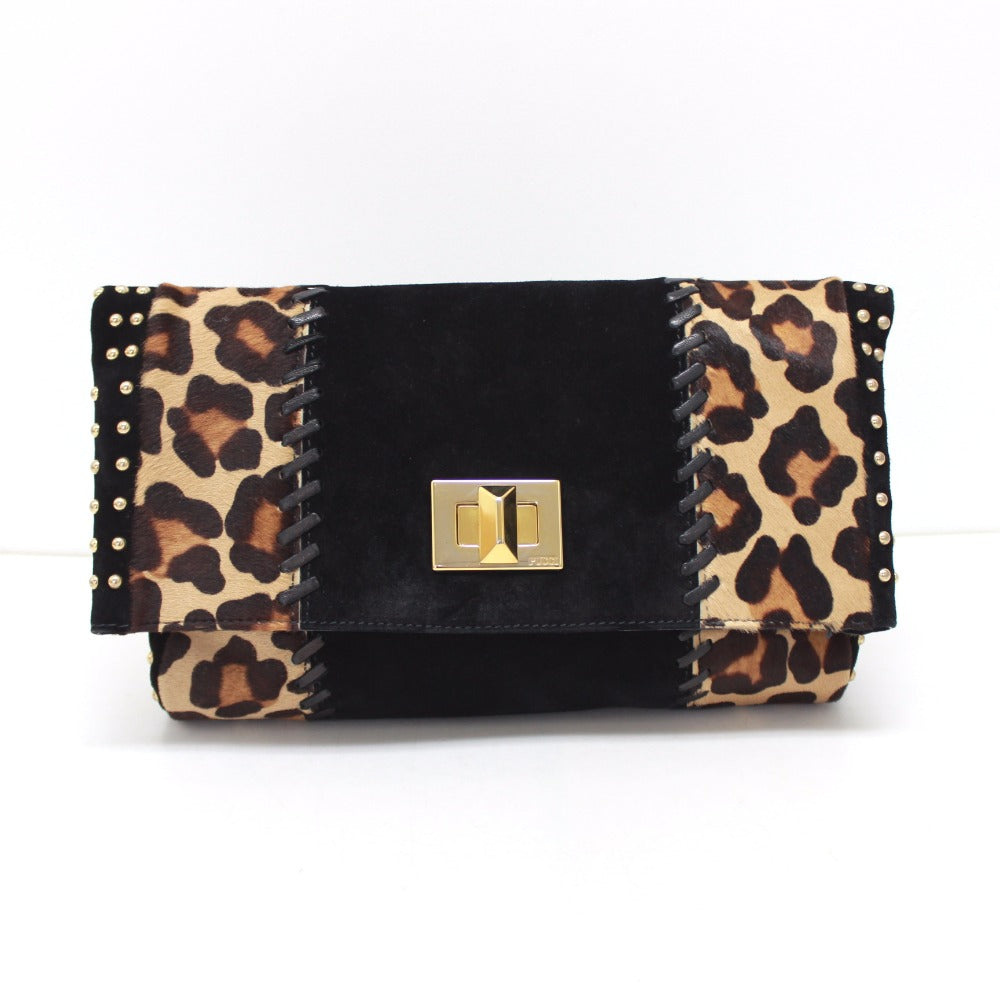 Emilio Pucci Leopard Print Clutch Bag with Studs, Black, Made of Porcelain