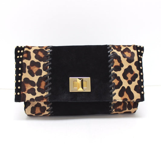 Emilio Pucci Leopard Print Clutch Bag with Studs, Black, Made of Porcelain