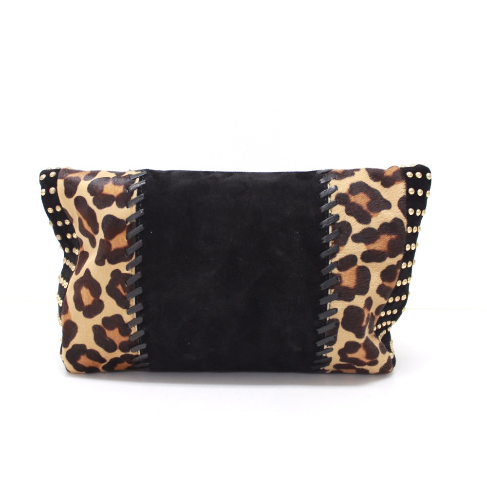 Emilio Pucci Leopard Print Clutch Bag with Studs, Black, Made of Porcelain