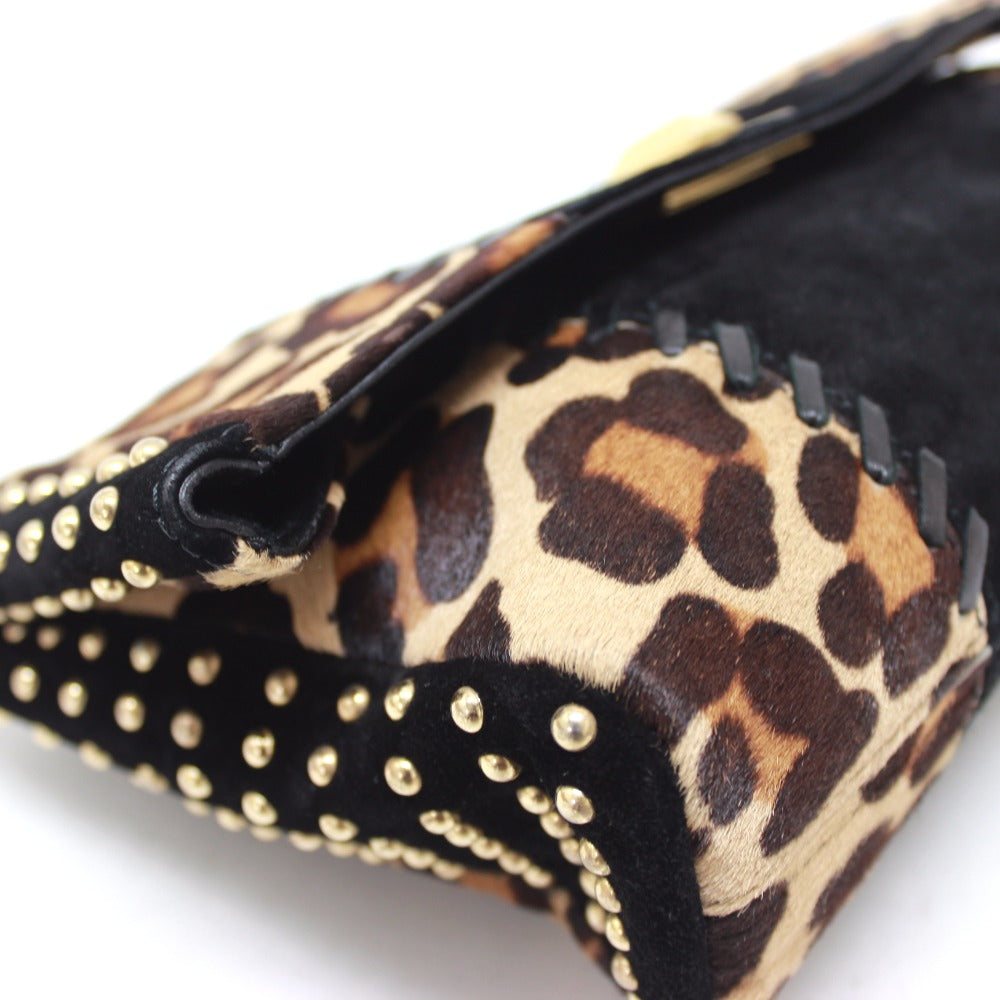 Emilio Pucci Leopard Print Clutch Bag with Studs, Black, Made of Porcelain