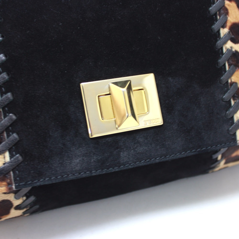 Emilio Pucci Leopard Print Clutch Bag with Studs, Black, Made of Porcelain