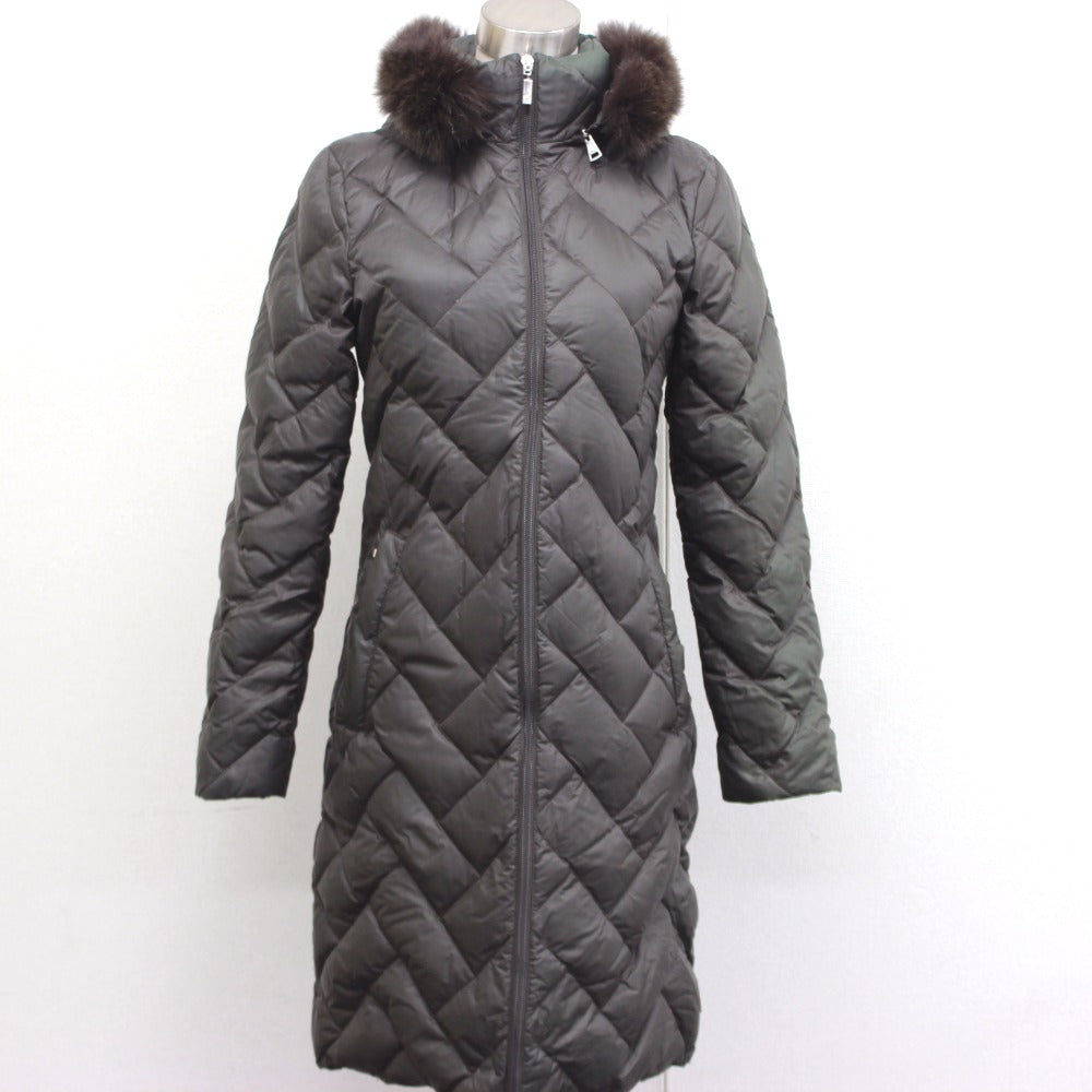 MONCLER MELANIE Long Down Jacket in Dark Brown, Fur Hooded Nylon