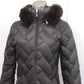 MONCLER MELANIE Long Down Jacket in Dark Brown, Fur Hooded Nylon