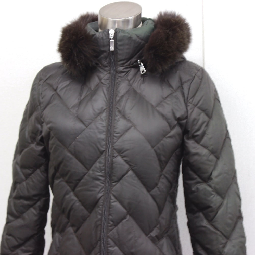 MONCLER MELANIE Long Down Jacket in Dark Brown, Fur Hooded Nylon