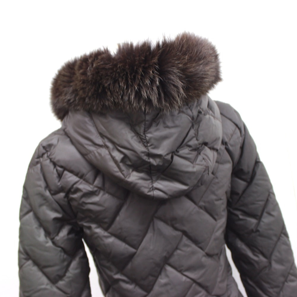 MONCLER MELANIE Long Down Jacket in Dark Brown, Fur Hooded Nylon
