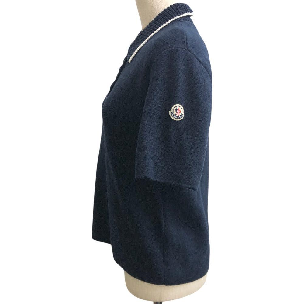 MONCLER ロゴ ワッペン アパレル トップス 襟元ニット 半袖 ニットポロ ポロシャツ コットン レディース ネイビー