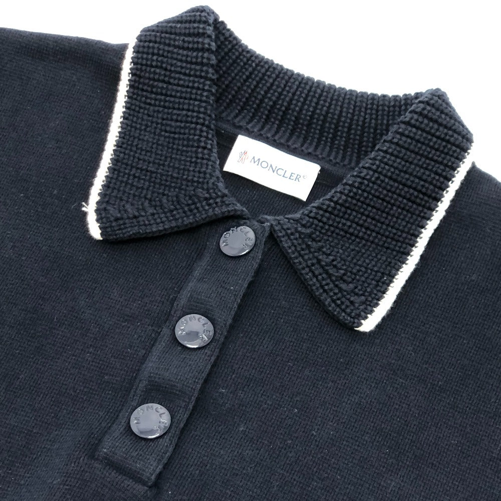 MONCLER ロゴ ワッペン アパレル トップス 襟元ニット 半袖 ニットポロ ポロシャツ コットン レディース ネイビー