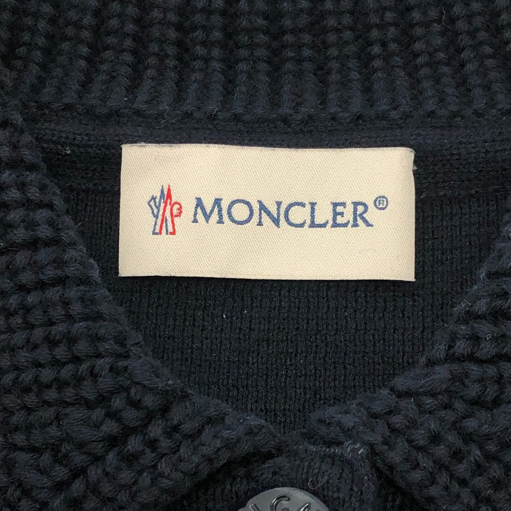 MONCLER ロゴ ワッペン アパレル トップス 襟元ニット 半袖 ニットポロ ポロシャツ コットン レディース ネイビー