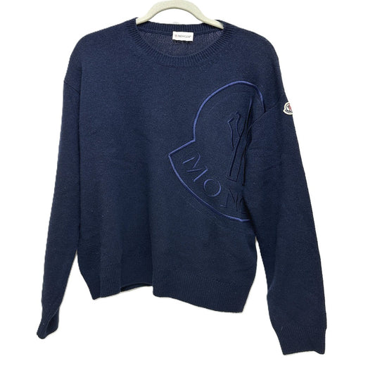 MONCLER C-TIND-23-298 Logo Embroidered Long Sleeve Apparel Sweater Wool Women's Navy