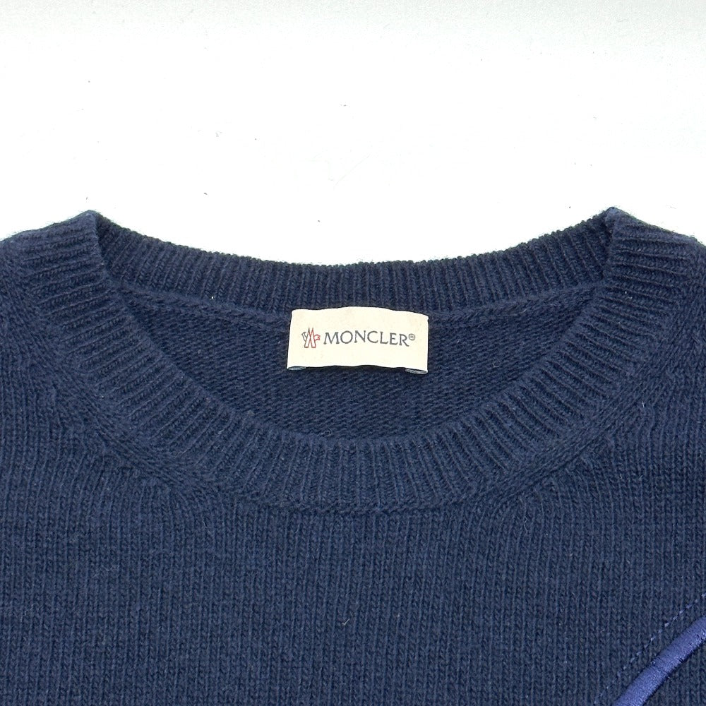MONCLER C-TIND-23-298 Logo Embroidered Long Sleeve Apparel Sweater Wool Women's Navy