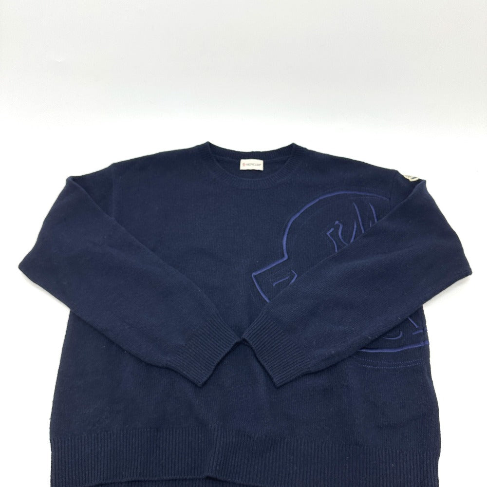 MONCLER C-TIND-23-298 Logo Embroidered Long Sleeve Apparel Sweater Wool Women's Navy