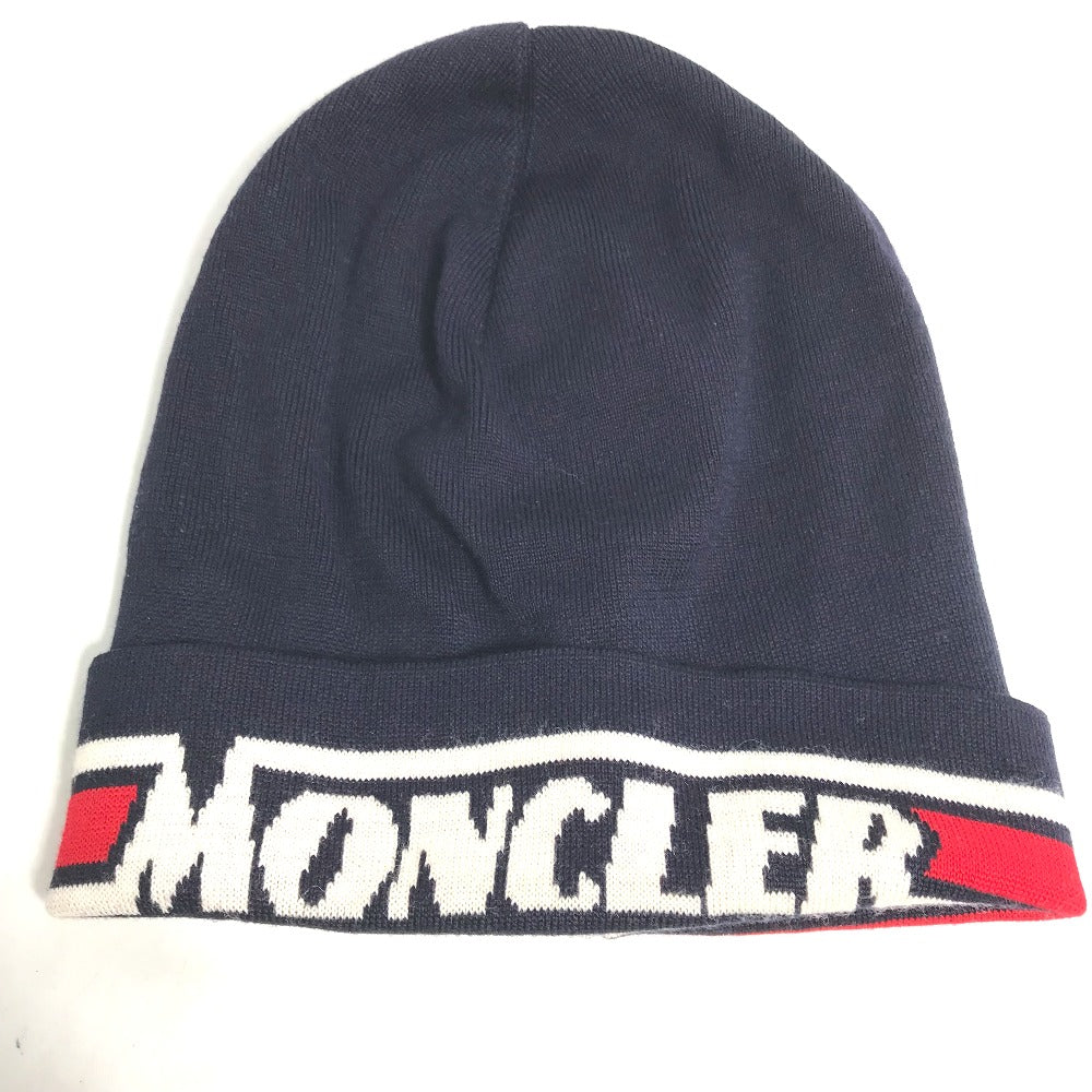 MONCLER ロゴ ビーニー 帽子 ニット帽 ニットキャップ ニット帽 ウール レディース ネイビー