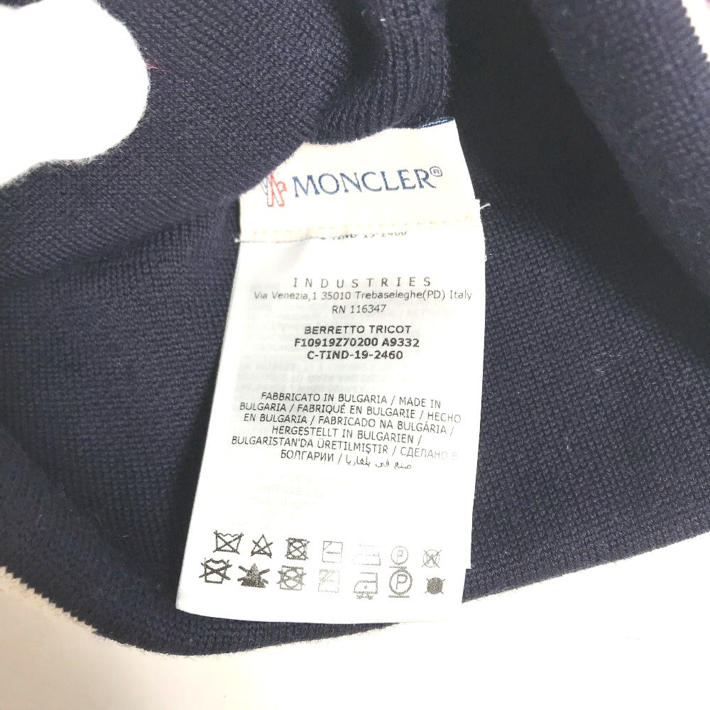 MONCLER ロゴ ビーニー 帽子 ニット帽 ニットキャップ ニット帽 ウール レディース ネイビー