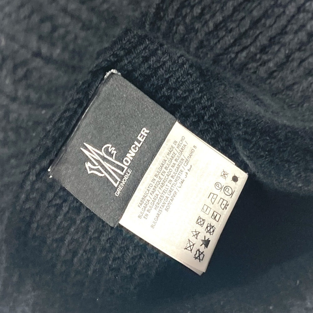 MONCLER ロゴ ワッペン ビーニー 帽子 ニット帽 ニットキャップ ニット帽 ウール レディース ブラック - brandshop-reference