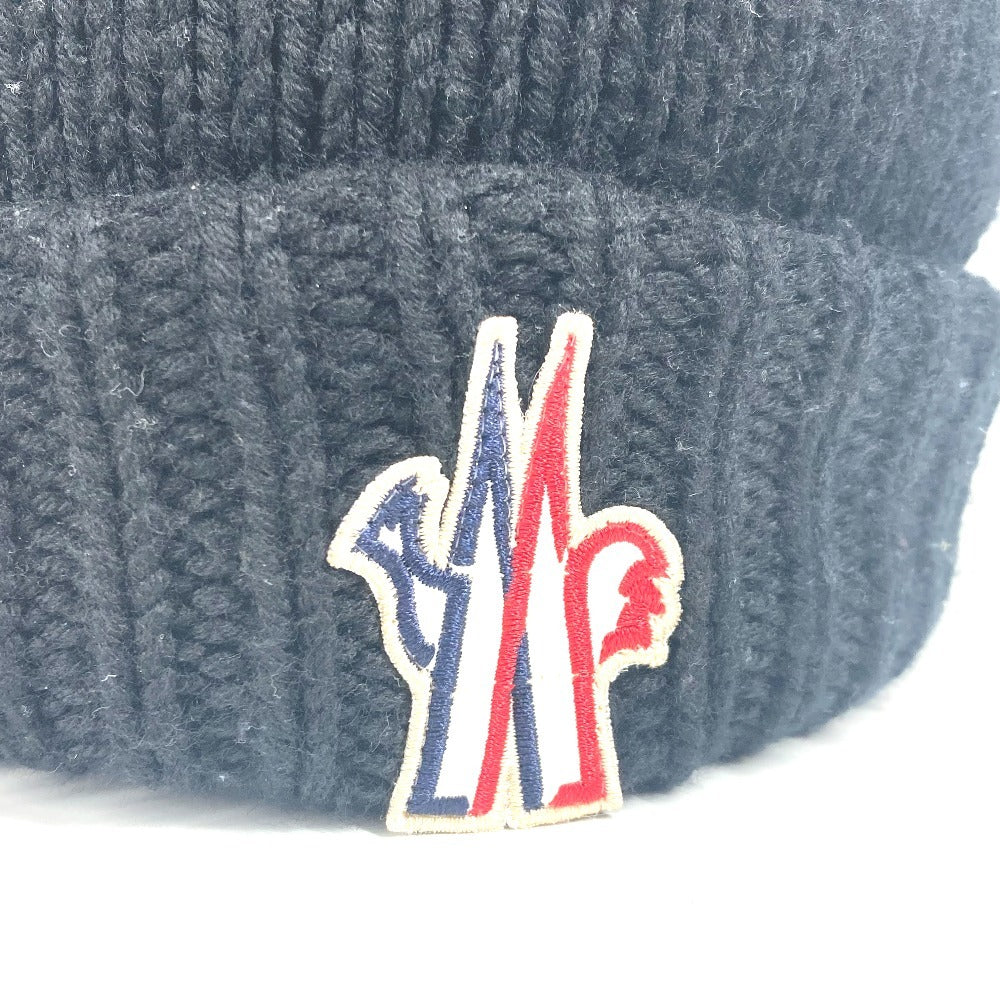 MONCLER ロゴ ワッペン ビーニー 帽子 ニット帽 ニットキャップ ニット帽 ウール レディース ブラック - brandshop-reference