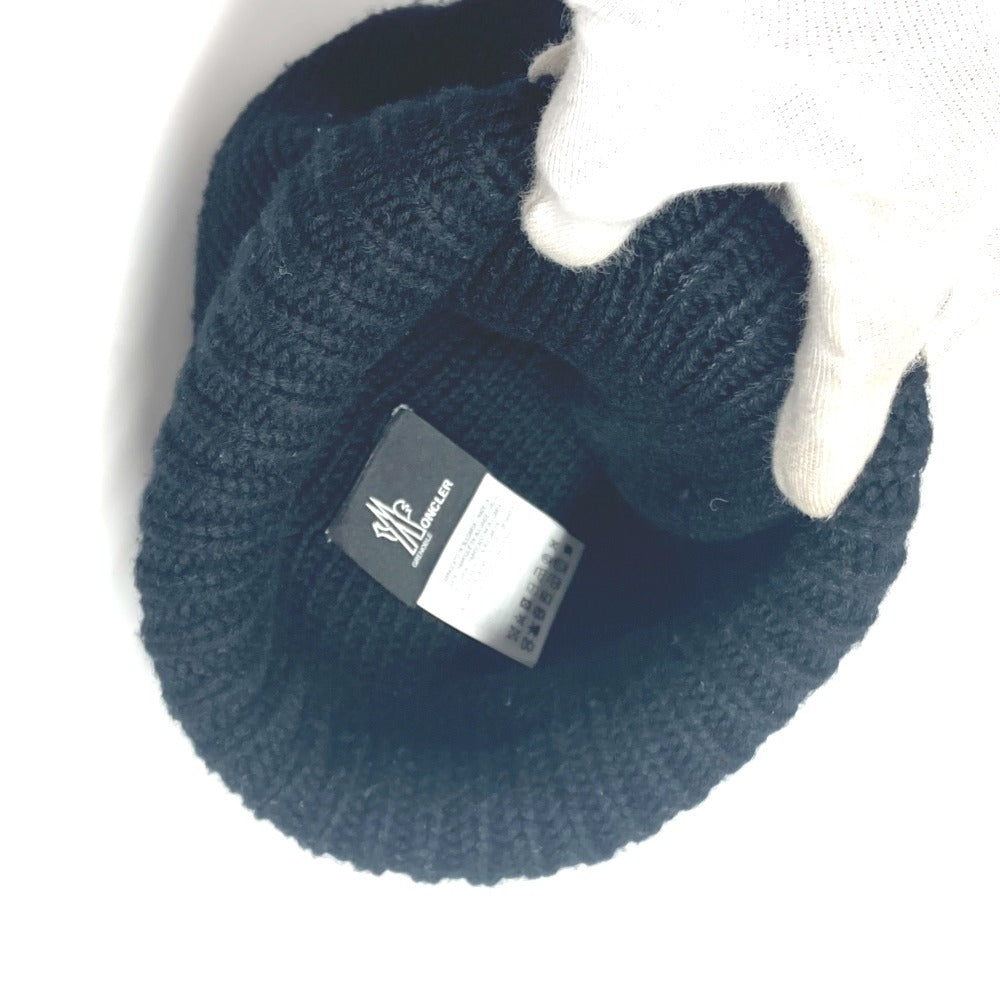 MONCLER ロゴ ワッペン ビーニー 帽子 ニット帽 ニットキャップ ニット帽 ウール レディース ブラック - brandshop-reference
