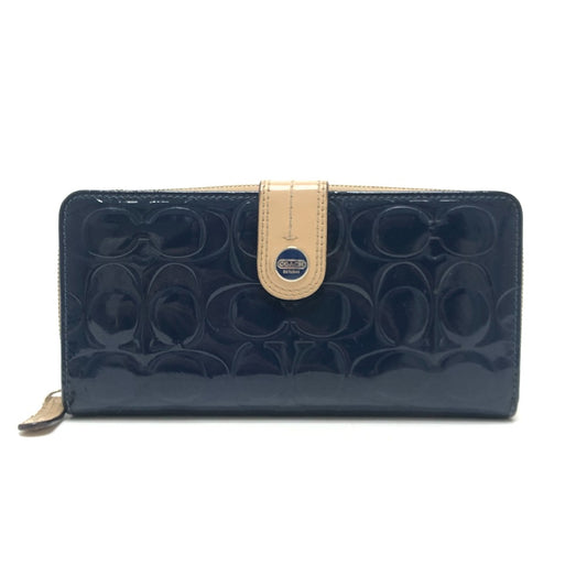 COACH Signature Bi-fold long wallet with logo Long Wallet Enamel / Leather blue Used
