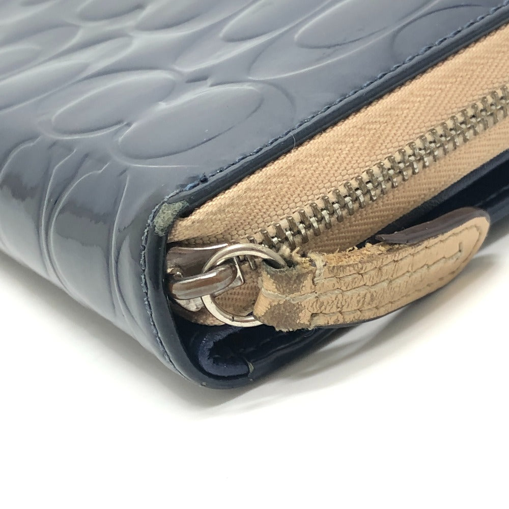 COACH Signature Bi-fold long wallet with logo Long Wallet Enamel / Leather blue Used