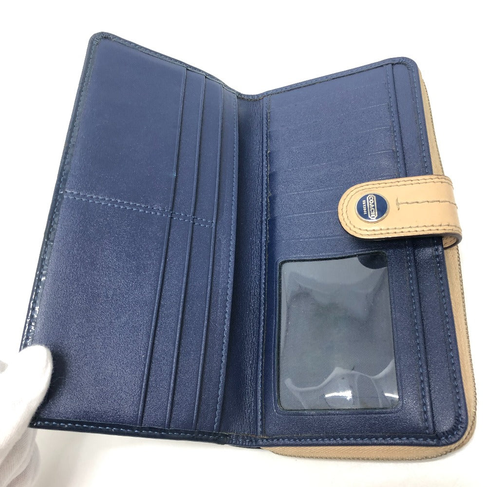 COACH Signature Bi-fold long wallet with logo Long Wallet Enamel / Leather blue Used