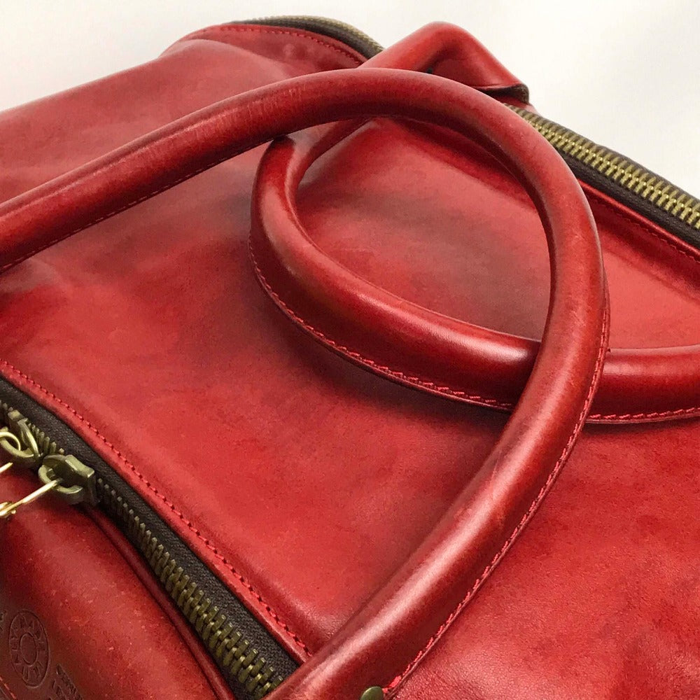 Felisi 2-Way Leather Boston Bag for Men, Red