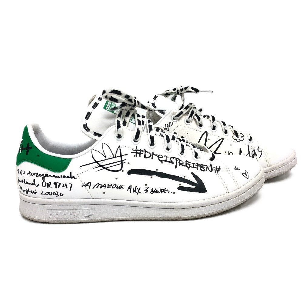 adidas スタンスミス 落書き ローカット スニーカー 靴 スニーカー レザー メンズ ホワイト - brandshop-reference