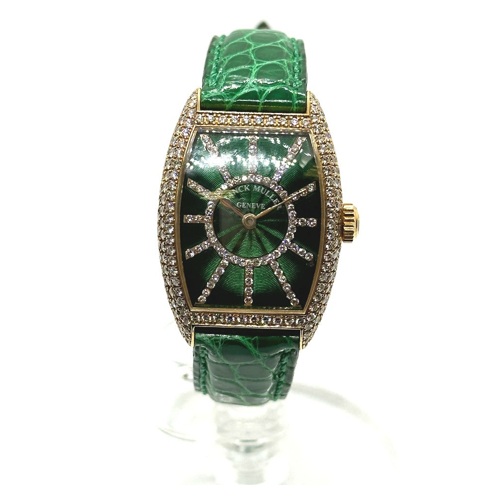 FRANCK MULLER 1750S6PMCD Tonneau Curvex Diamond Dial and Bezel Manual Winding Wristwatch in 18K Yellow Gold for Women