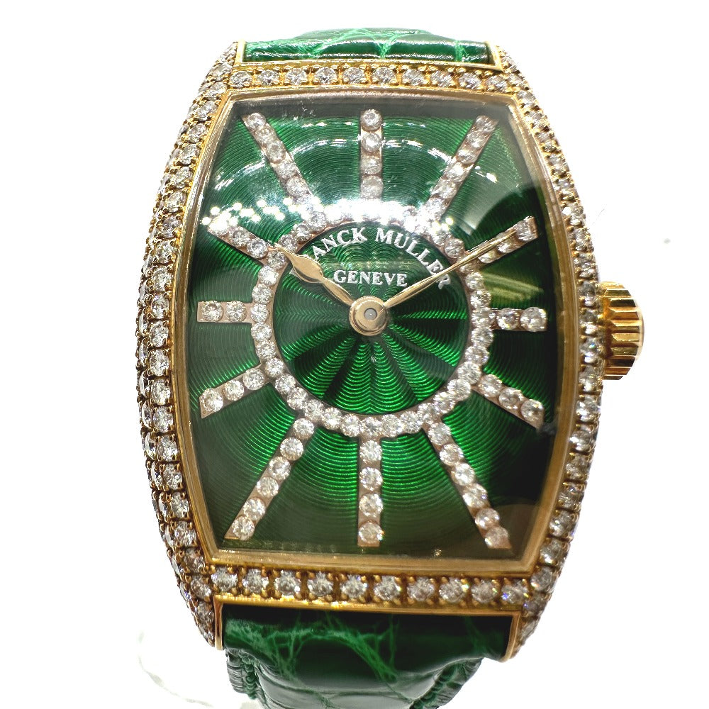FRANCK MULLER 1750S6PMCD Tonneau Curvex Diamond Dial and Bezel Manual Winding Wristwatch in 18K Yellow Gold for Women