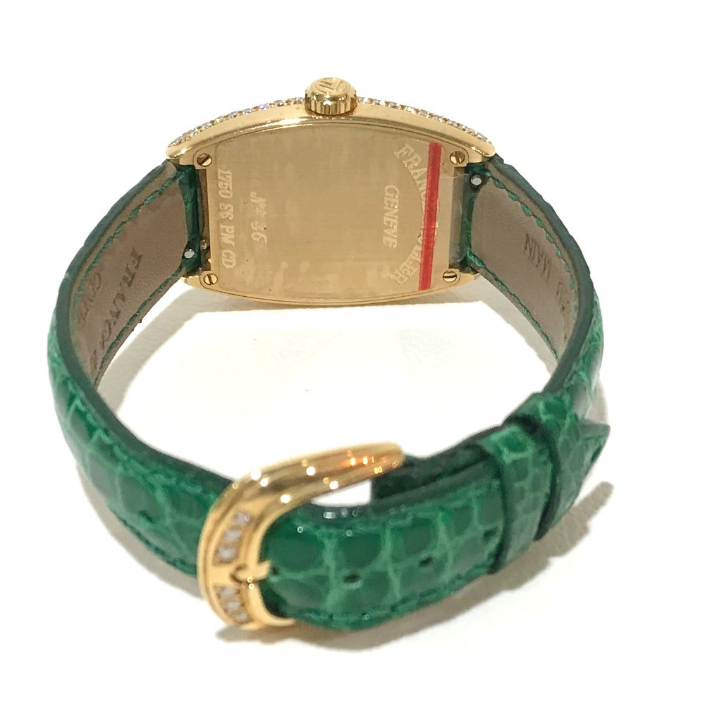 FRANCK MULLER 1750S6PMCD Tonneau Curvex Diamond Dial and Bezel Manual Winding Wristwatch in 18K Yellow Gold for Women