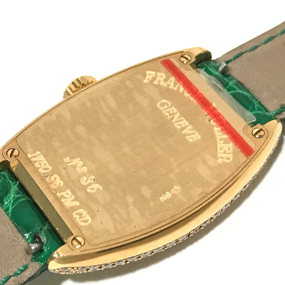 FRANCK MULLER 1750S6PMCD Tonneau Curvex Diamond Dial and Bezel Manual Winding Wristwatch in 18K Yellow Gold for Women