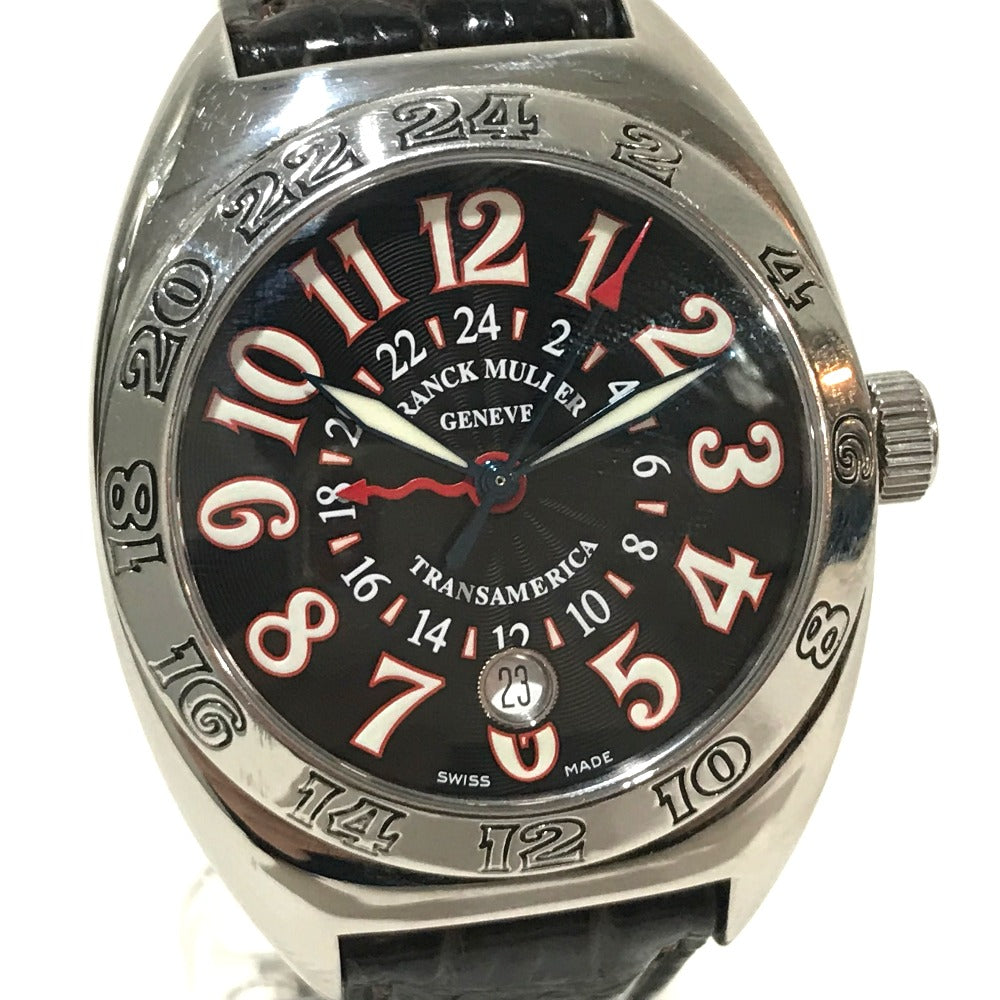 FRANCK MULLER 2000WW GMT デイト トランスアメリカ ワールドワイド 自動巻き 腕時計 SS メンズ シルバー×ブラックベルト