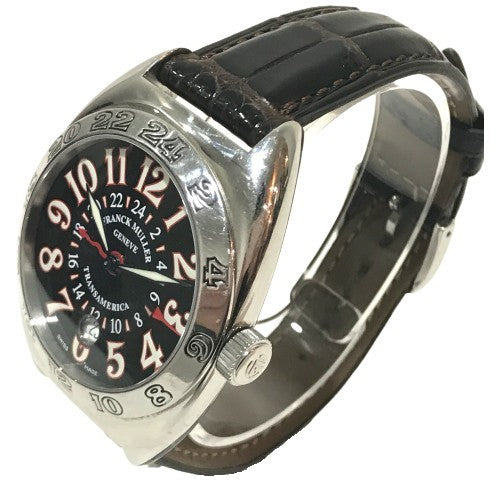 FRANCK MULLER 2000WW GMT デイト トランスアメリカ ワールドワイド 自動巻き 腕時計 SS メンズ シルバー×ブラックベルト