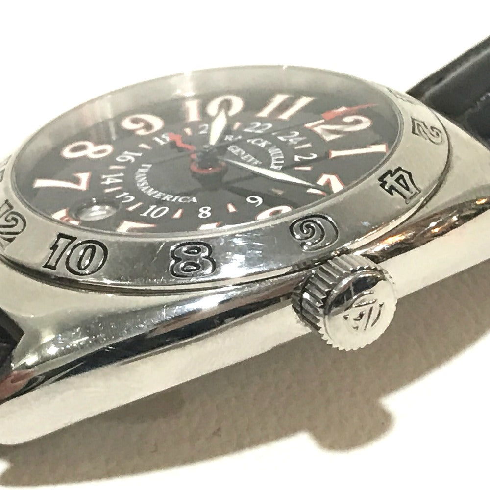 FRANCK MULLER 2000WW GMT デイト トランスアメリカ ワールドワイド 自動巻き 腕時計 SS メンズ シルバー×ブラックベルト