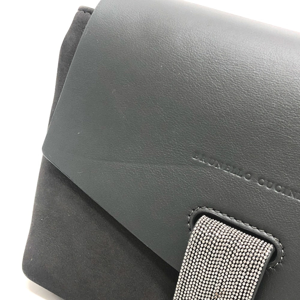 Brunello Cucinelli Metal beads Bag with flap Messenger pouch Shoulder Bag Leather Black Used