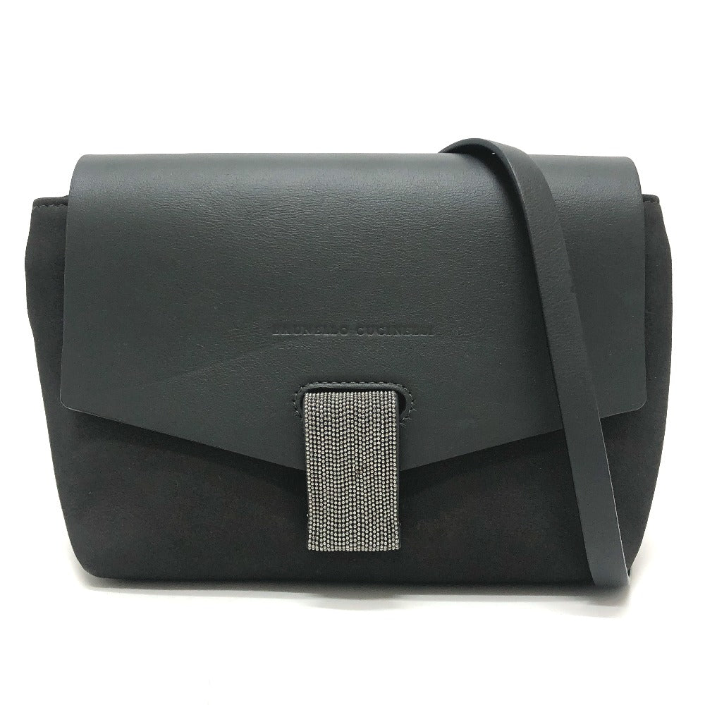 Brunello Cucinelli Metal beads Bag with flap Messenger pouch Shoulder Bag Leather Black Used