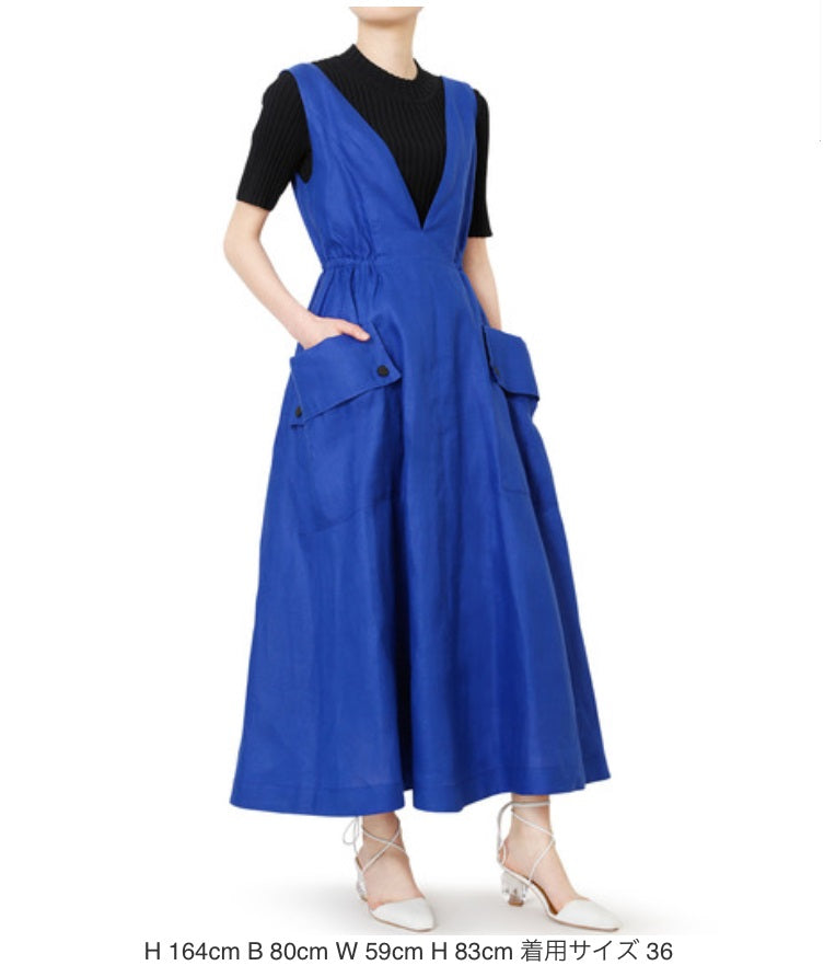 LE CIEL BLEU 20S65628 Jumper Skirt Lotus Linen Dress, Women's, Blue