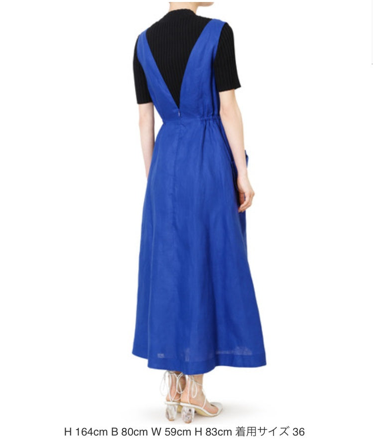LE CIEL BLEU 20S65628 Jumper Skirt Lotus Linen Dress, Women's, Blue
