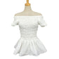 LE CIEL BLEU 27A63204 Ruched Apparel Short-sleeved peplum top Cut cotton White Used