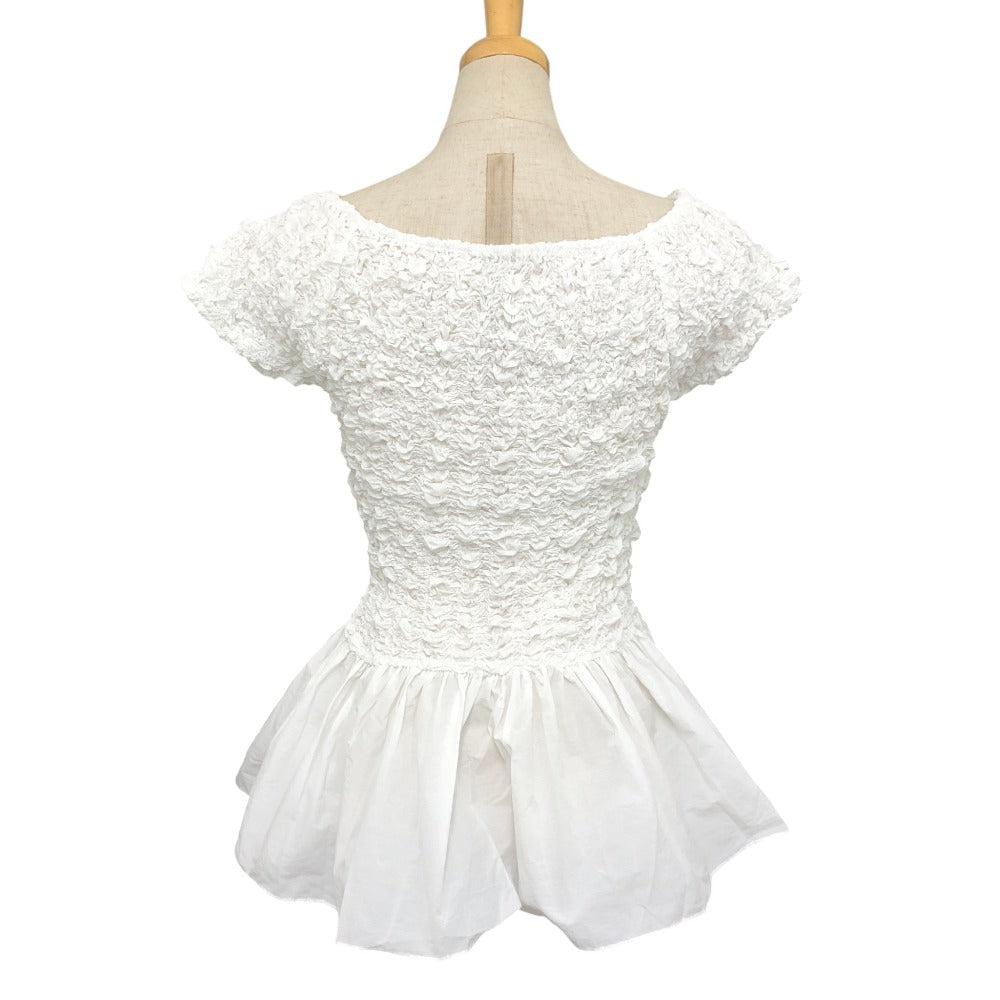 LE CIEL BLEU 27A63204 Ruched Apparel Short-sleeved peplum top Cut cotton White Used