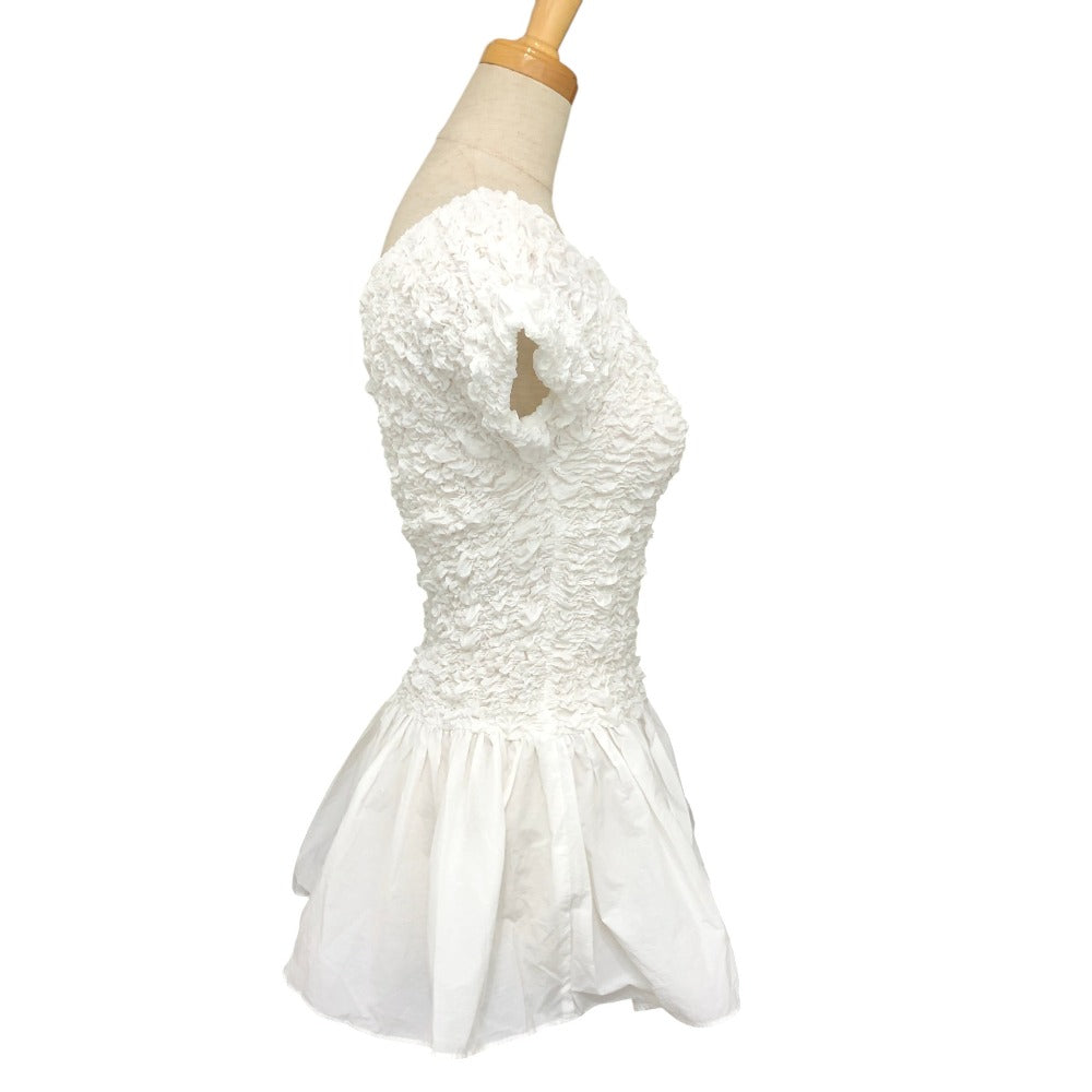 LE CIEL BLEU 27A63204 Ruched Apparel Short-sleeved peplum top Cut cotton White Used