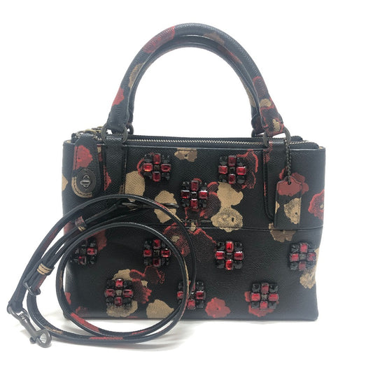 COACH Turnlock Borough Bag Floral Bijoux 2WAY Shoulder Bag Crossbody bag Hand Bag PVC Black Used