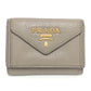 PRADA 1MH021 Logo Wallet Compact Wallet Mini Wallet Mini Wallet Trifold Wallet Leather Ladies Beige